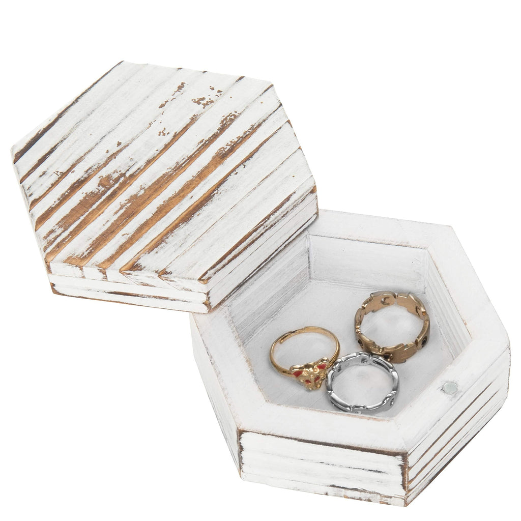 [Australia] - MyGift 3-Inch Hexagonal Antique Whitewash Wood Ring & Trinket Box 