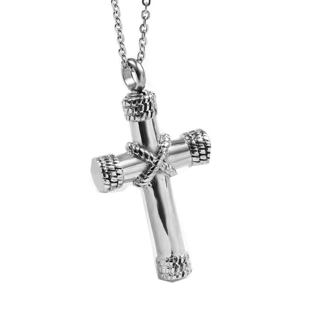 [Australia] - MEMORIALU Cremation Cross Urn Necklaces for Ashes Stainless Steel Keepsake Memorial Ash Pendant Necklace Silvery 