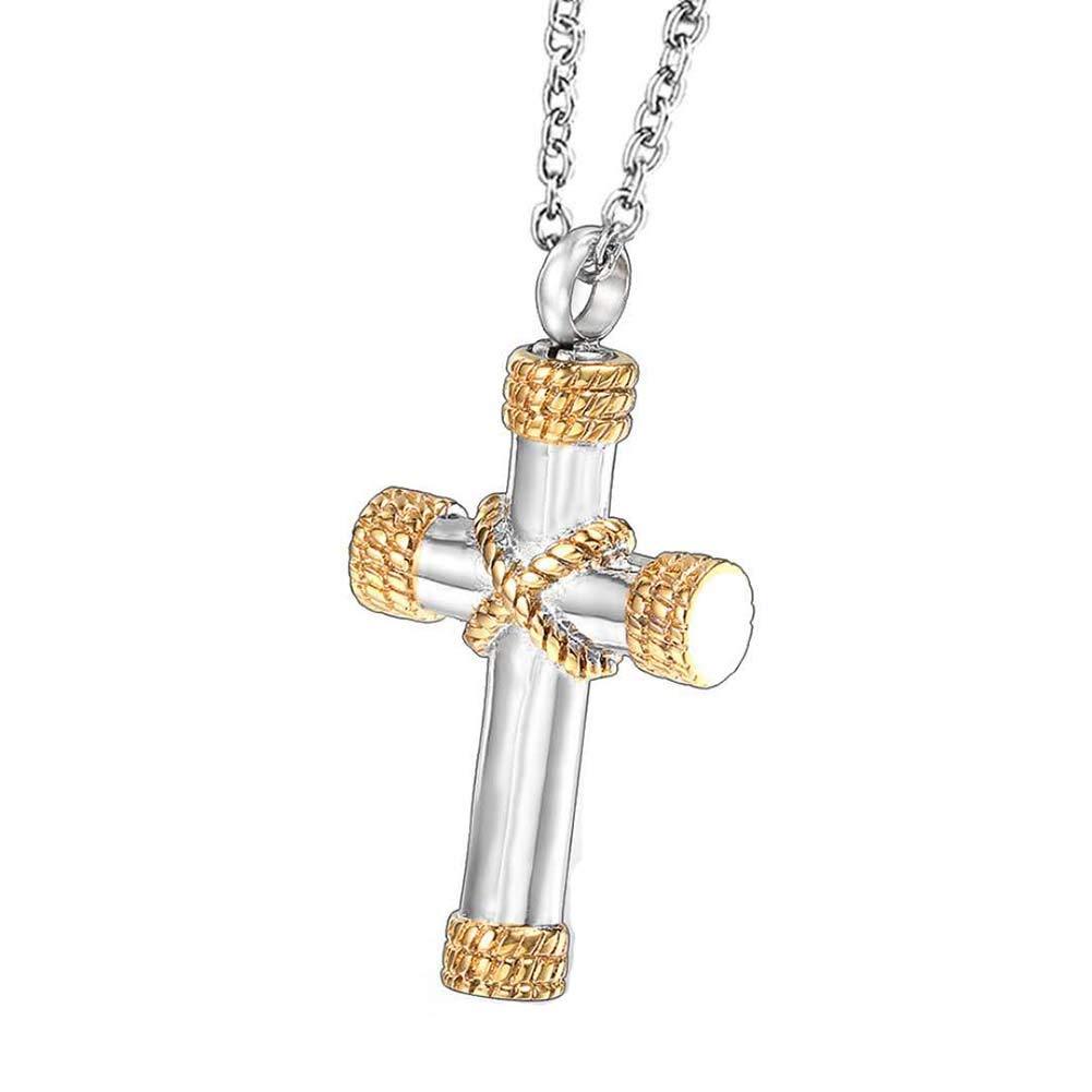 [Australia] - MEMORIALU Cremation Cross Urn Necklaces for Ashes Stainless Steel Keepsake Memorial Ash Pendant Necklace Silver Gold 