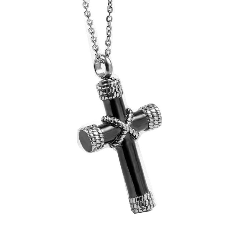 [Australia] - MEMORIALU Cremation Cross Urn Necklaces for Ashes Stainless Steel Keepsake Memorial Ash Pendant Necklace Black 