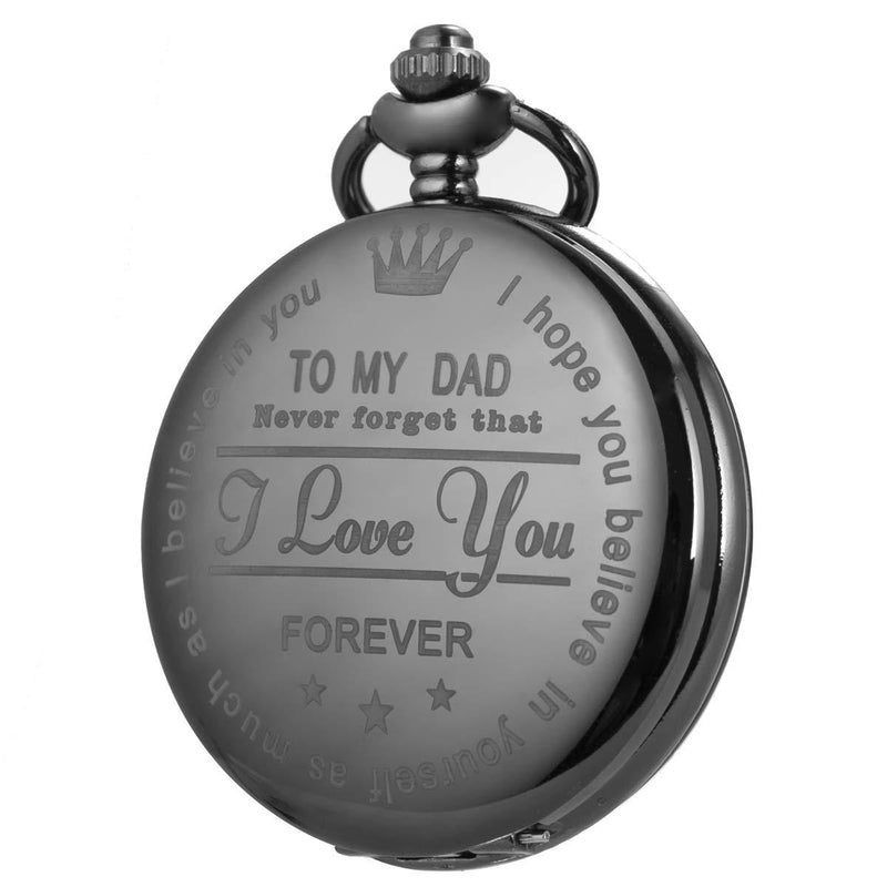 [Australia] - SIBOSUN Pocket Watch Men Personalized Chain Quartz from Son Daughter Child to DAD Engraved 34 Dad,Black 