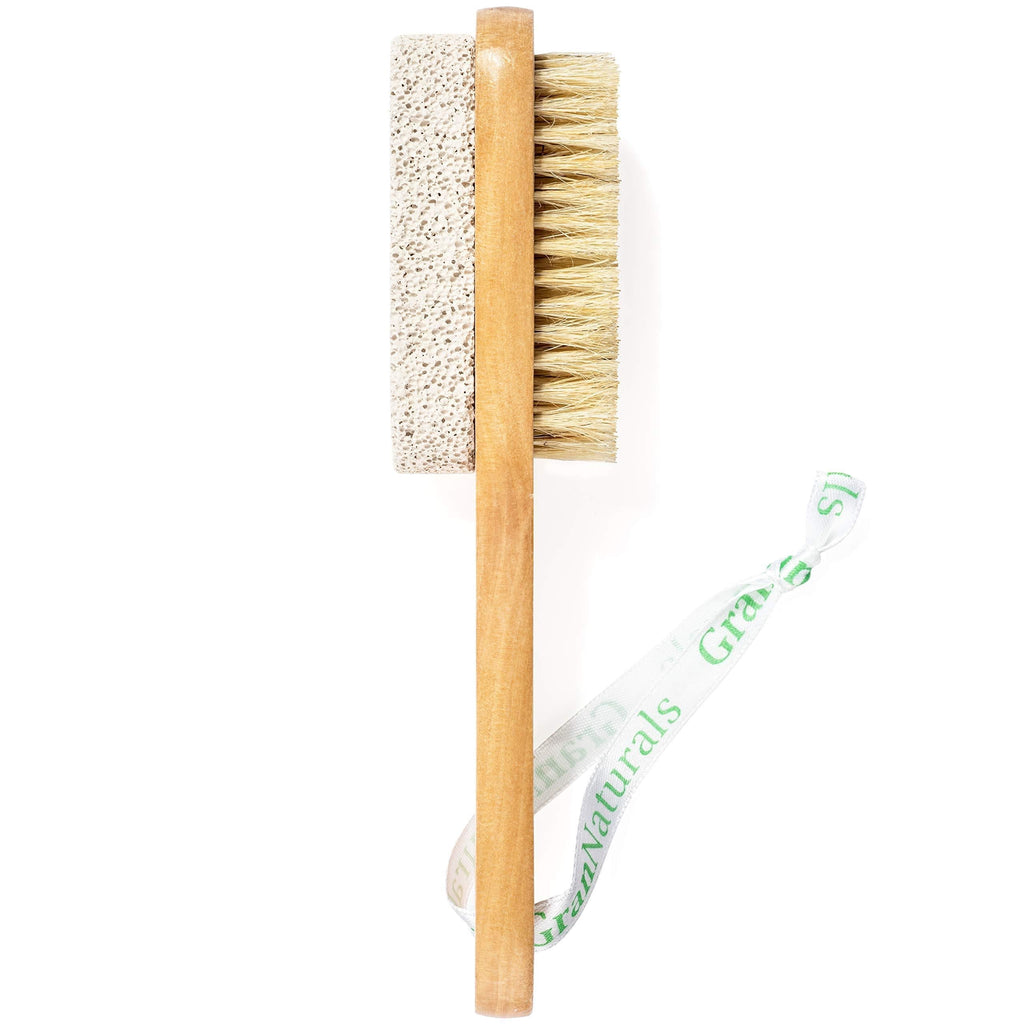 [Australia] - Foot Brush & Pumice Stone with Handle - Callus & Corn Remover, Exfoliator & Scrubber for Dry, Dead Skin on Feet - Natural Bristles & Stone with Wooden Handle - Men & Women 