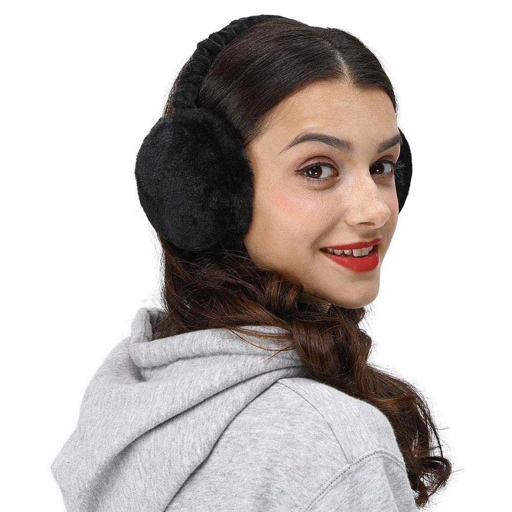 [Australia] - LETHMIK Faux Fur Ear Warmers,Outdoor Foldable Winter Earmuffs Womens&Mens Earlap Warm Ear Protection ONE SIZE (FOLDABLE) Black 