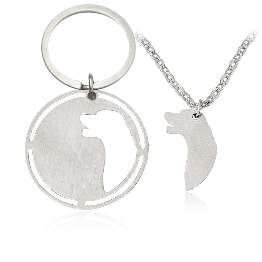 [Australia] - ZUOPIPI Stainless Steel Dog Head Pendent Necklace and Dog Keychains Dog and Owner Matching Couple Jewelry for Dog Lovers 2pcs/Set Style 2 