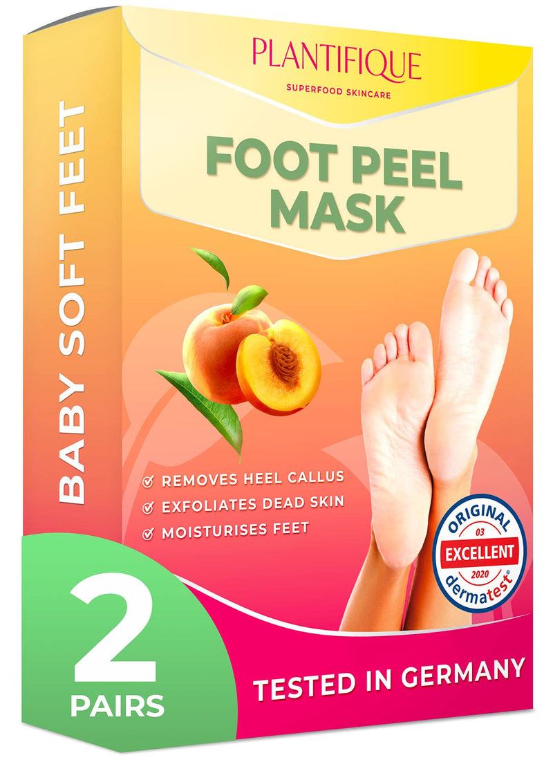 [Australia] - Foot Peel Mask - Peach Feet Peeling Mask 2 Pack - Dermatologically Tested, Cracked Heel Repair, Dead Skin Remover for Baby Soft Feet - Exfoliating Peel Natural Treatment by Plantifique 
