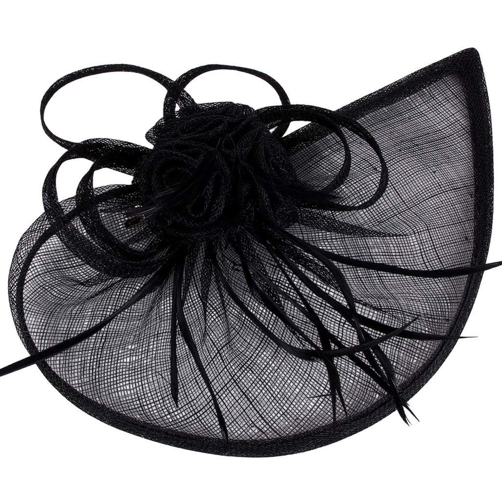 [Australia] - VIJIV Women's Vintage Derby Fascinator Hat Pillbox Headband Feather Cocktail Tea Party One Size Black 