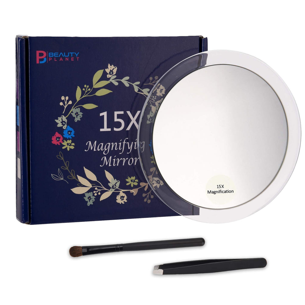 [Australia] - Magnifying Mirror with 3 Suction Cups, Use for Makeup Application, Tweezing, and Blackhead/Blemish Removal.Comes with 1PC Storage Bag, 1PC Tweezer, 1PC Reminder Card (6Inches,15X, Silver) 6Inches,15X Clear 