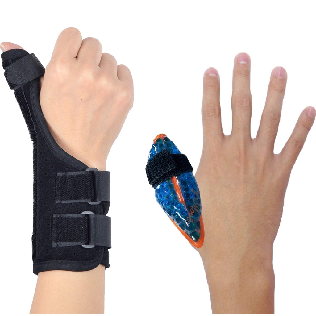 [Australia] - BodyMoves Thumb Splint Brace Plus Finger Hot and Cold Gel Pack- for de quervain's tenosynovitis, Tendonitis, Trigger Thumb spica,Carpal Tunnel, CMC Adjustable wrist and Reversible(Left and Right Hand) 