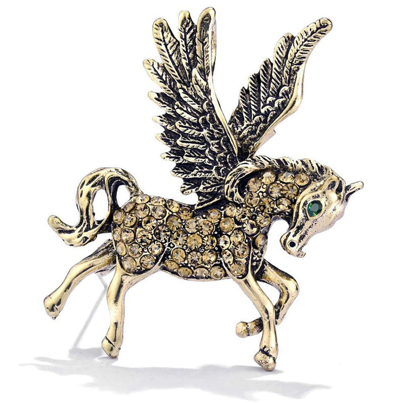 [Australia] - Flying Horse Brooches Pin for Women Unicorn Rhinestone Vintage Enamel Pin Gifts Horse Lapel Men's Animal Big Brooch Jewelry Antique gold 