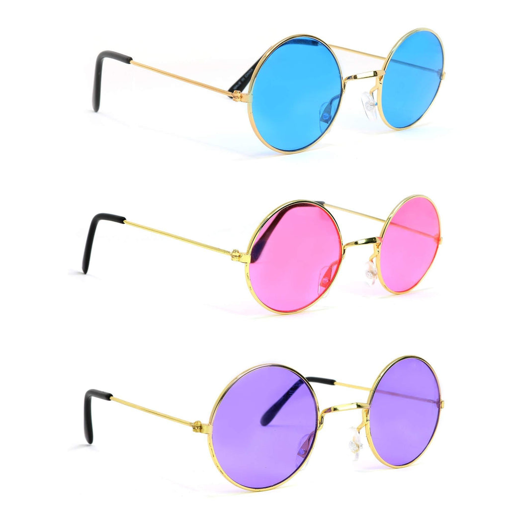 [Australia] - Skeleteen Tinted Round Hippie Glasses – Pink Purple And Blue 60's Style Hipster Circle Sunglasses - 3 Pairs 
