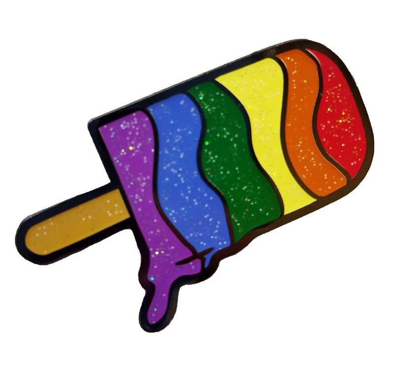 [Australia] - Dark Spark Decals Rainbow LGBT Gay Pride Ice Pop Icecream, Hidden Pride Flag with Glitter 1.75" Enamel Pin 