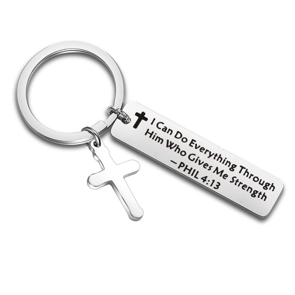 [Australia] - LQRI Christian Gifts I Can Do Everything Through Him Who Gives Me Strength Philippians 4:13 Keychain Christian Jewelry Gifts (silver) 