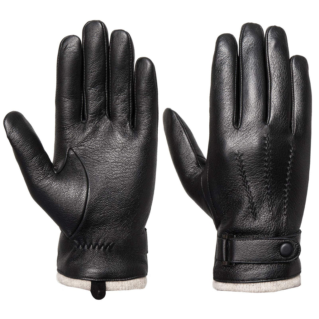 [Australia] - Mens Genuine Leather Gloves Winter - Acdyion Touchscreen Cashmere/Wool Lined Warm Dress Driving Gloves Black/Cashmere Medium 