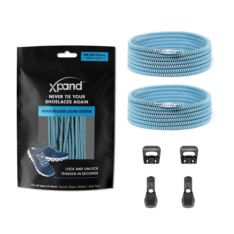 [Australia] - Xpand Quick Release Round-Lacing No Tie Shoelaces System with Elastic Laces - One Size Fits All Adult and Kids Shoes… Baby Blue (Patterned) 