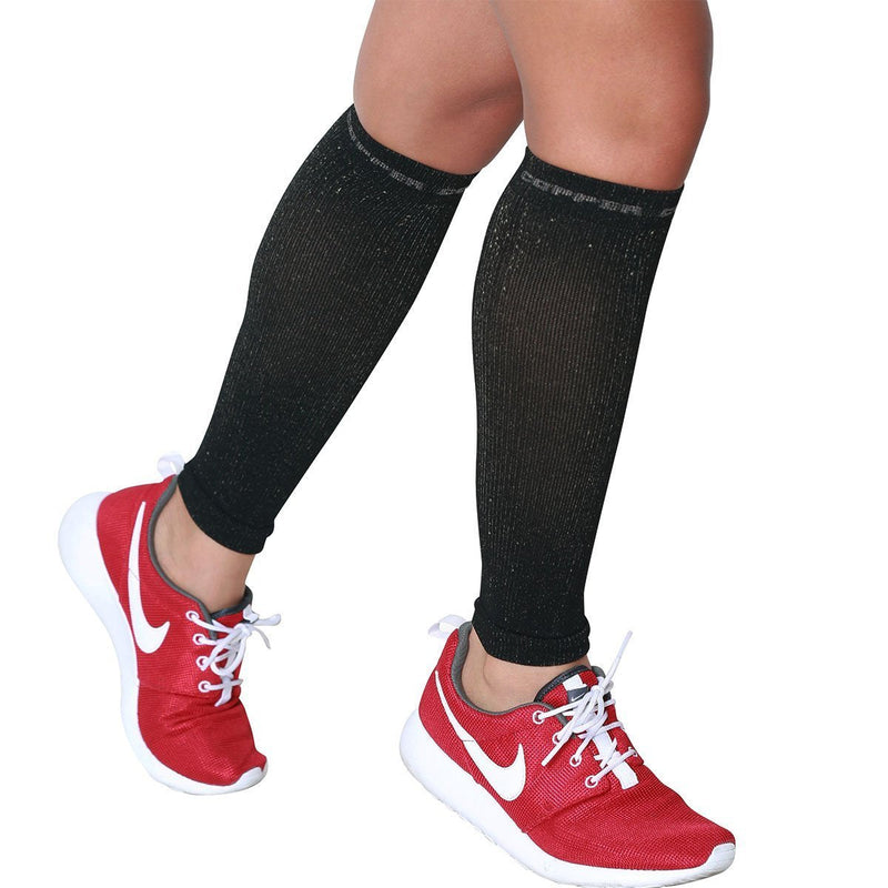 [Australia] - Calf Sleeves - #1 Compression Leg Sleeve for Runners - Men and Women Shin Sleeves Black with Copper Yarn Small/Medium 