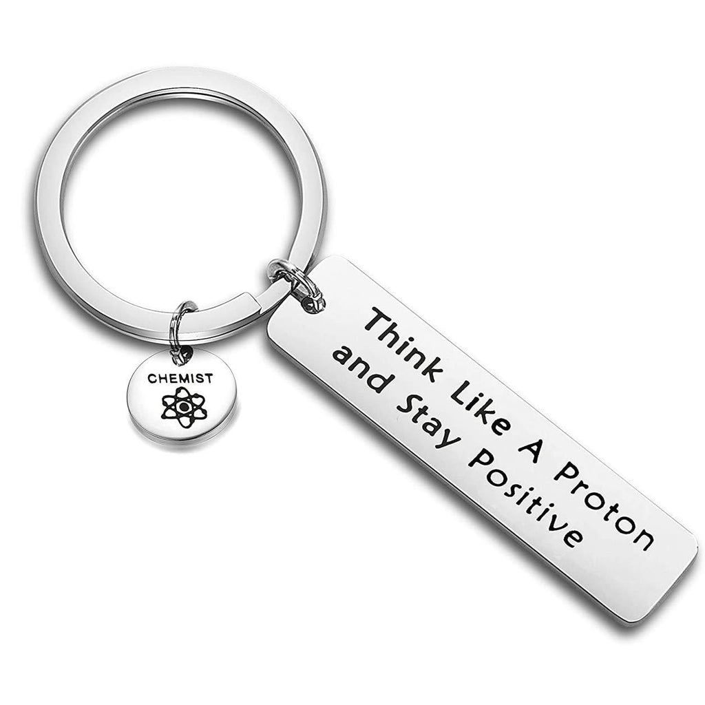 [Australia] - FEELMEM Chemist Keychain Chemist Gift Chemistry Science Jewelry Keychain Physics Gift Think Like A Proton Stay Positive silver 