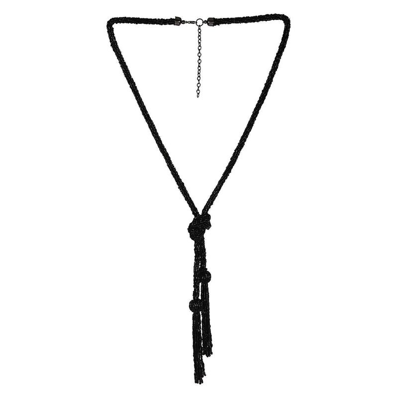 [Australia] - ASHI'S Collection Black Tube Seed Beads, Knotted 2 Tassels Long Necklace for Women and Girls (Black) 