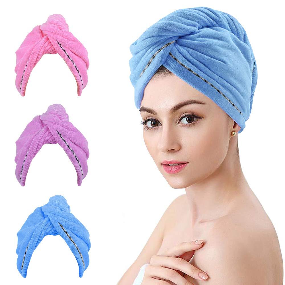 [Australia] - 3 Pack Microfiber Hair Towel Wrap for Women,YesTree 11 inch 26 inch Fast Drying Hair Turban Soft, Anti Frizz Hair Wrap Towels for Drying Curly, Long & Thick Hair (Rose Red & Blue & Purple) Blue,purple,rose Red 