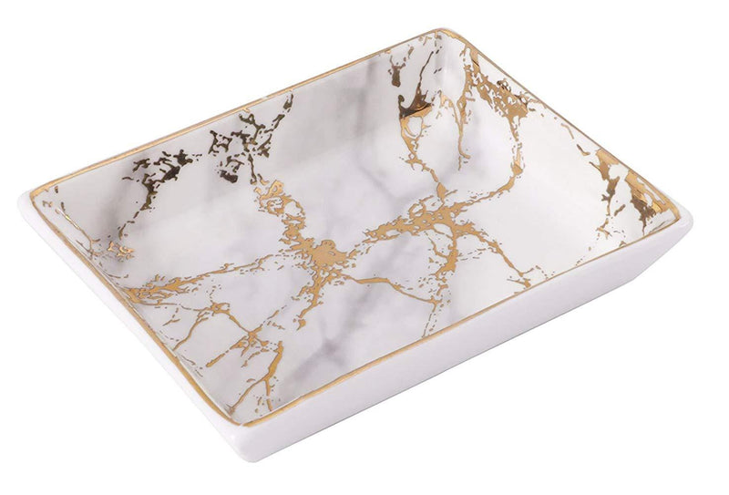 [Australia] - Nordic Golden Striped Marble Plate - Ceramic Jewelry Tray, Ring Holder, Bracelets Plate, Dessert Dish - Perfect for Holding Small Jewelries, Rings, Necklaces, Earrings, Bracelets, Cosmetics, etc. 