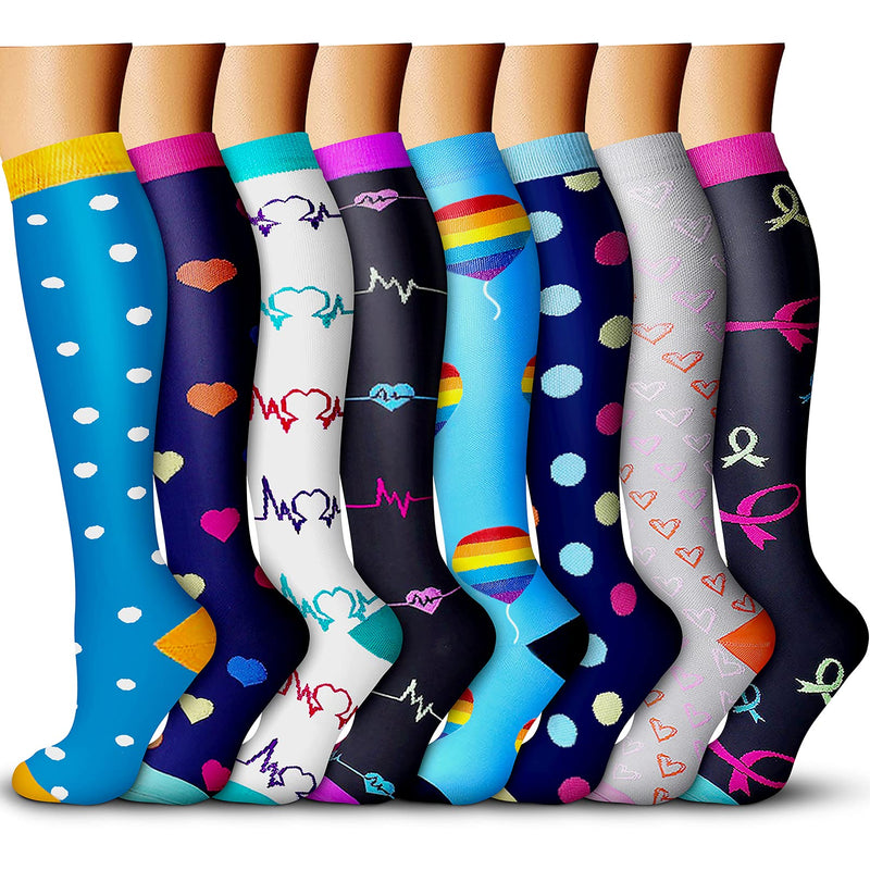 [Australia] - Compression Socks 15-20 mmHg is Best Athletic for Men & Women Running Flight Travel Nurses Pregnant 08(8 Pairs) Blue/Navy/White/Black/Navy/Gray/Black/Blue Small-Medium 