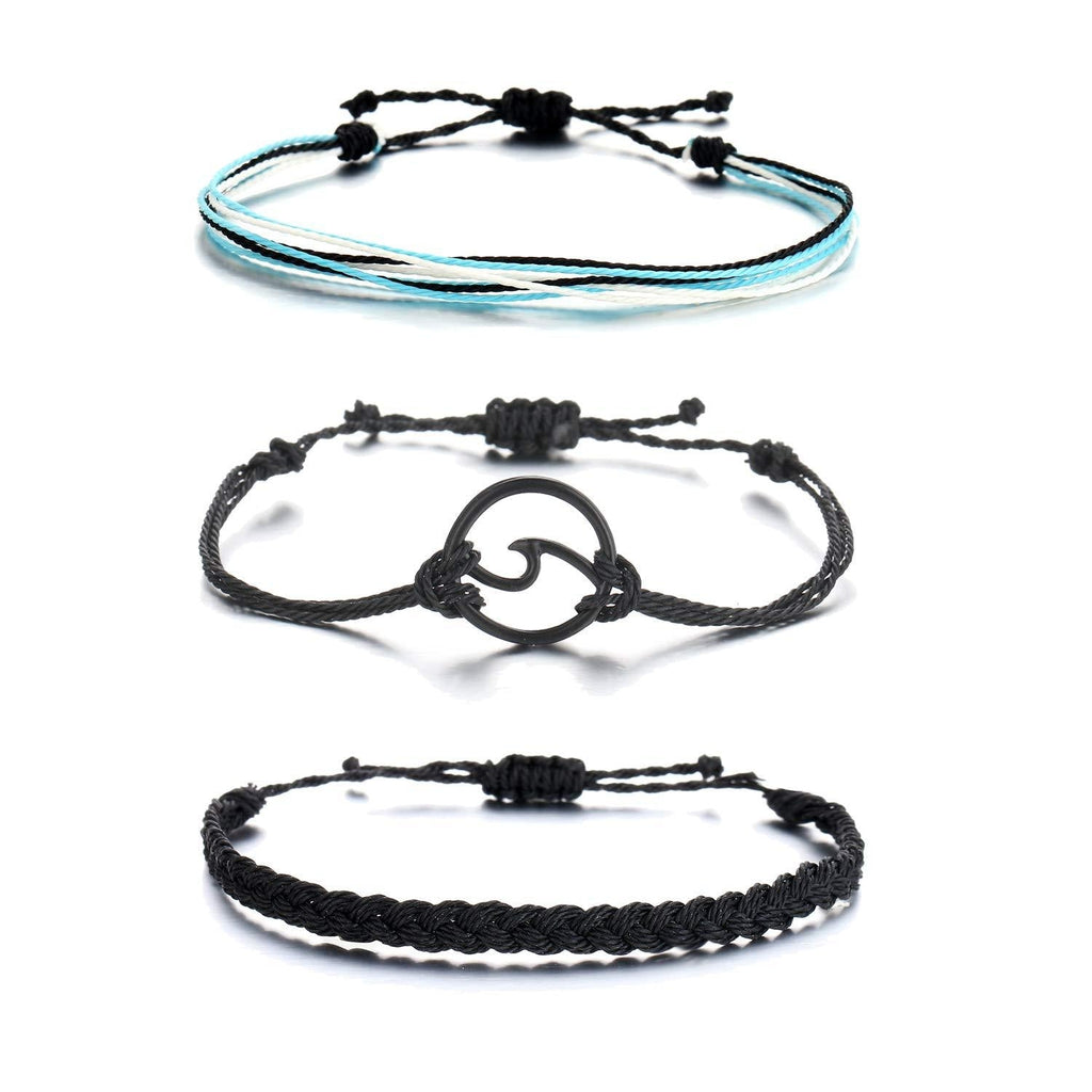 [Australia] - choice of all Summer String Wave Bracelets Adjustable Friendship Strand Bracelet For Women Girls Jewelry A:black 