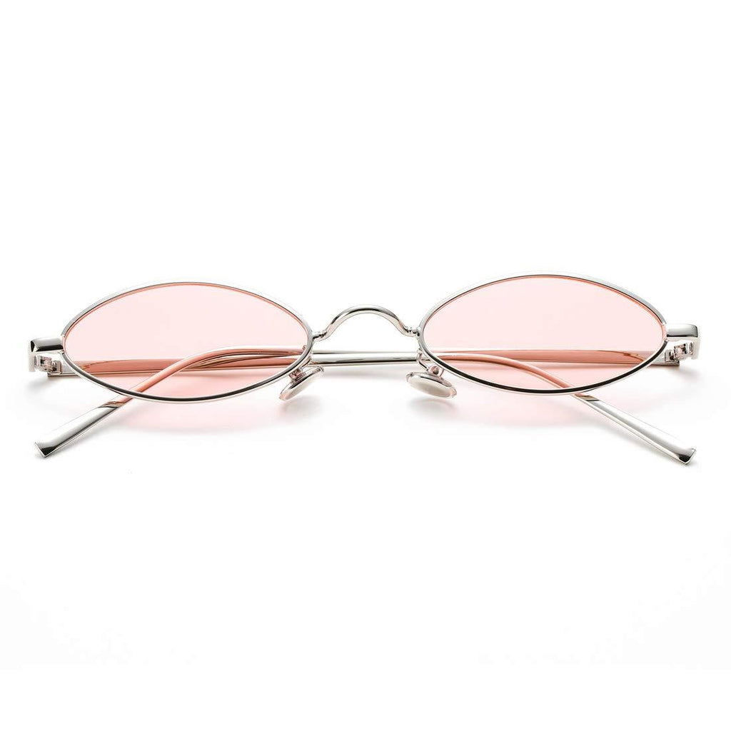 [Australia] - Vintage Small Oval Sunglasses for Women Men Hippie Cool Metal Frame Sun Glasses A7 Silver Frame/Pink Lens 50 Millimeters 