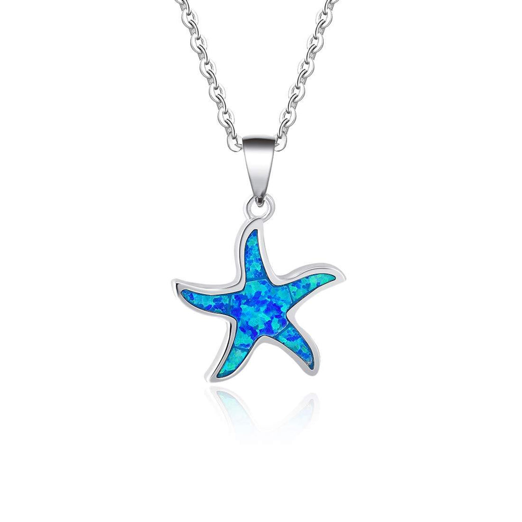 [Australia] - FANCIME October Birthstone Ocean Collection 925 Sterling Silver Cute Dolphin/Seahorse/Starfish Blue Created Opal Pendant Necklace Mother's Day Gifts Jewelry for Women Girls 18" Seafish 