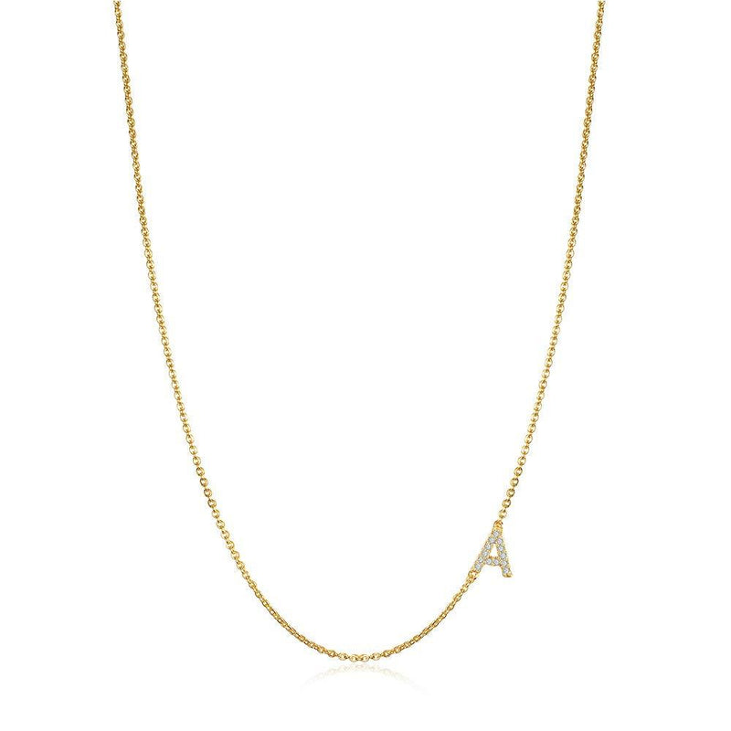 [Australia] - Hidepoo Sideways Initial Necklace for Women, 14k Gold Plated Dainty Cubic Zirconia Sideways Alphabet 26 A-Z Letter Necklace, Personalized Tiny Monogram Initial Necklace Gifts for Women Girls A - Gold 