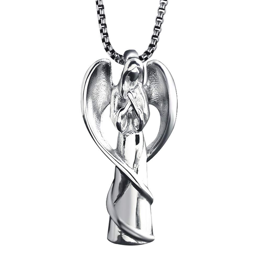 [Australia] - HUANIAN Stainless Steel Angel Shape Canister Capsule Memorial Keepsake Pendant Cremation Ash Urn Necklace Silver 