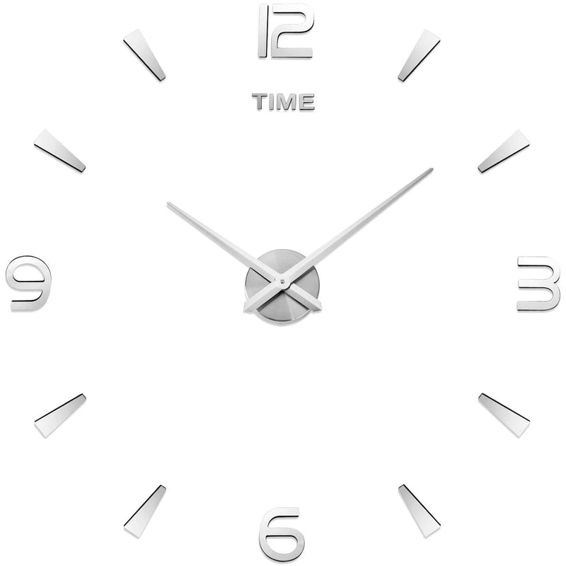 [Australia] - Aililife 3D DIY Wall Clock Decor Sticker Mirror Frameless Large DIY Wall Clock Kit for Home Living Room Bedroom Office Decoration (Sliver) Sliver 