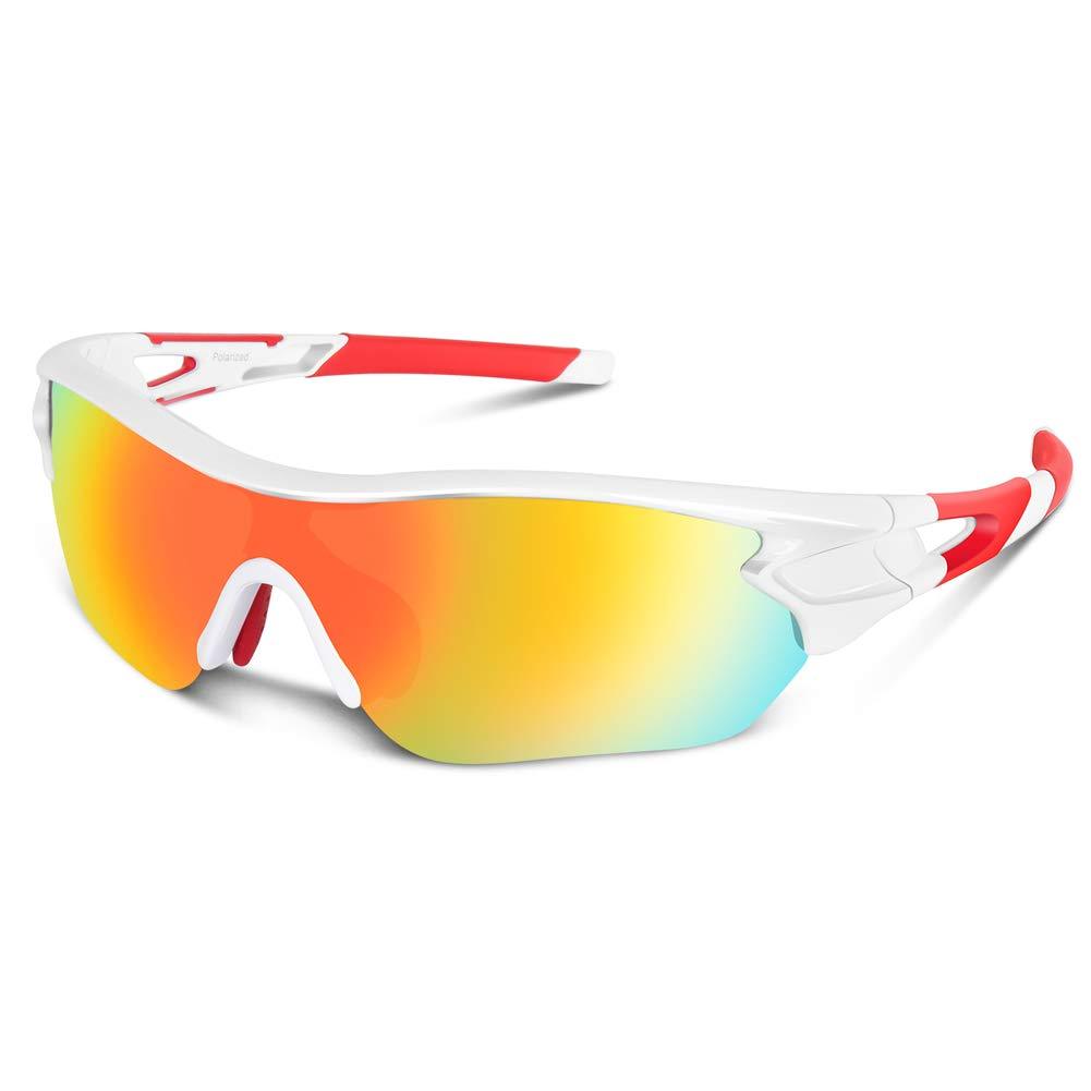 Polarized Sports Sunglasses for Men Women Youth Baseball Cycling Running  Driving Fishing Golf Motorcycle TAC Glasses UV400 White Red