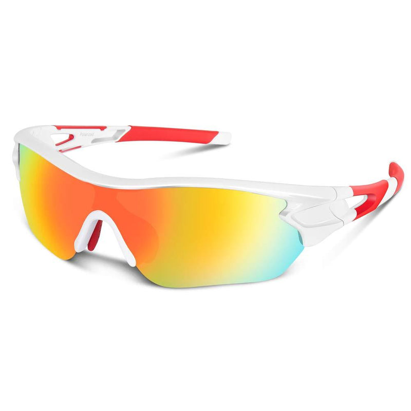 [Australia] - Polarized Sports Sunglasses for Men Women Youth Baseball Cycling Running Driving Fishing Golf Motorcycle TAC Glasses UV400 White Red 