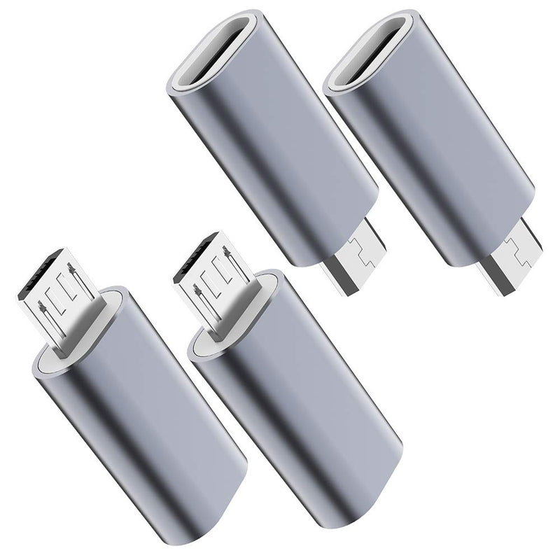 [Australia] - USB C to Micro USB Adapter, (4-Pack) Type C Female to Micro USB Male Convert Connector Support Charge Data Sync Compatible with Samsung Galaxy S7 S7 Edge, Nexus 5 6 and Micro USB Devices(Grey) Grey 