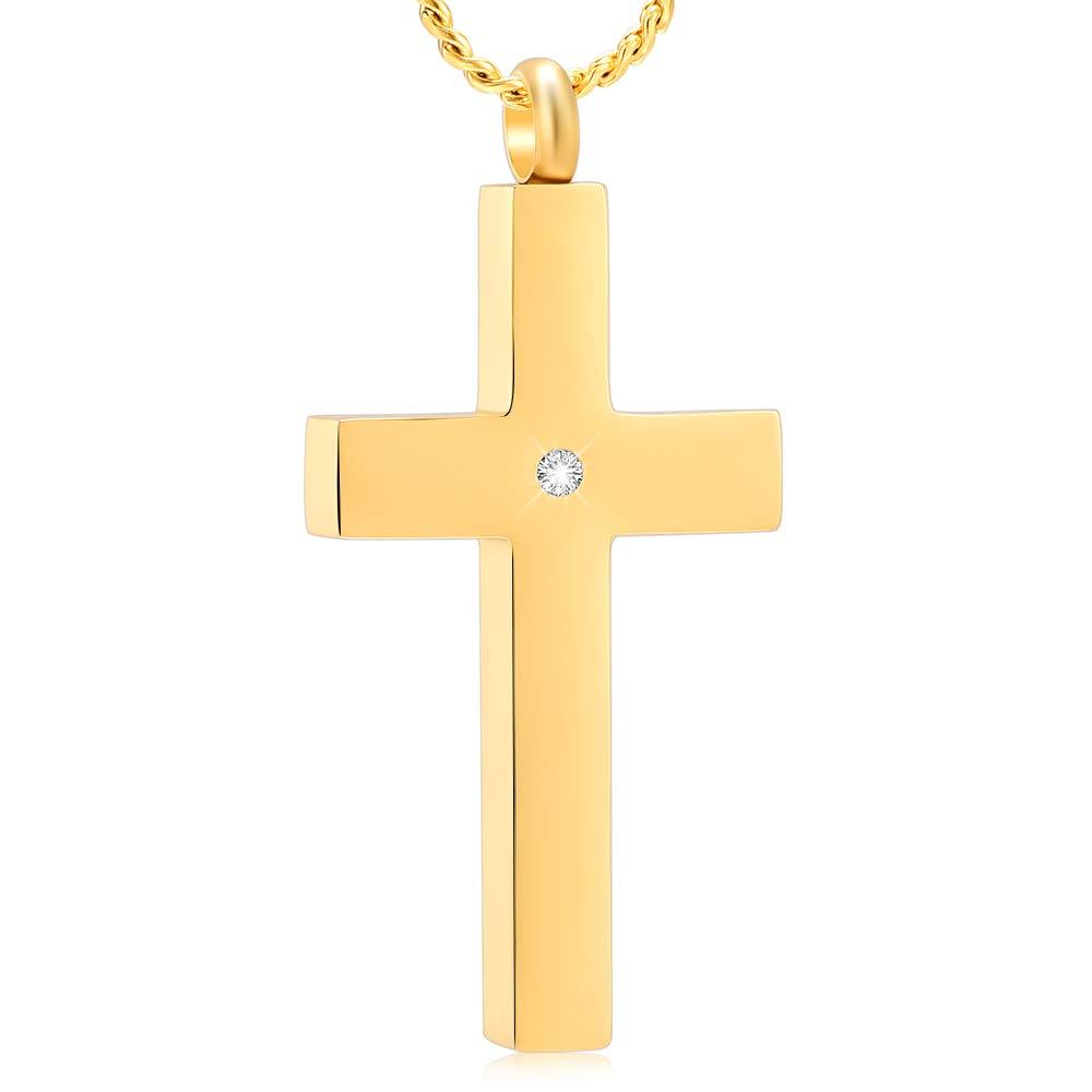 [Australia] - Imrsanl Crystal Cross Necklace for Ashes - Stainless Steel Keepsake Cremation Jewelry - Religious Cross Memorial Urn Necklace for Pet Human Ashes Pendant Gold 