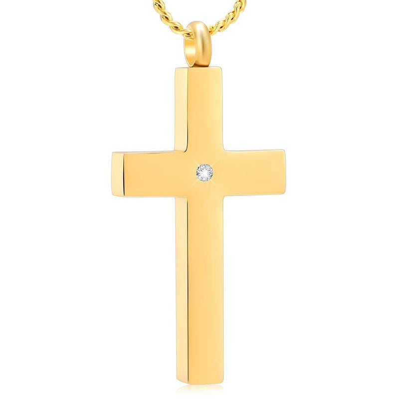 [Australia] - Imrsanl Crystal Cross Necklace for Ashes - Stainless Steel Keepsake Cremation Jewelry - Religious Cross Memorial Urn Necklace for Pet Human Ashes Pendant Gold 