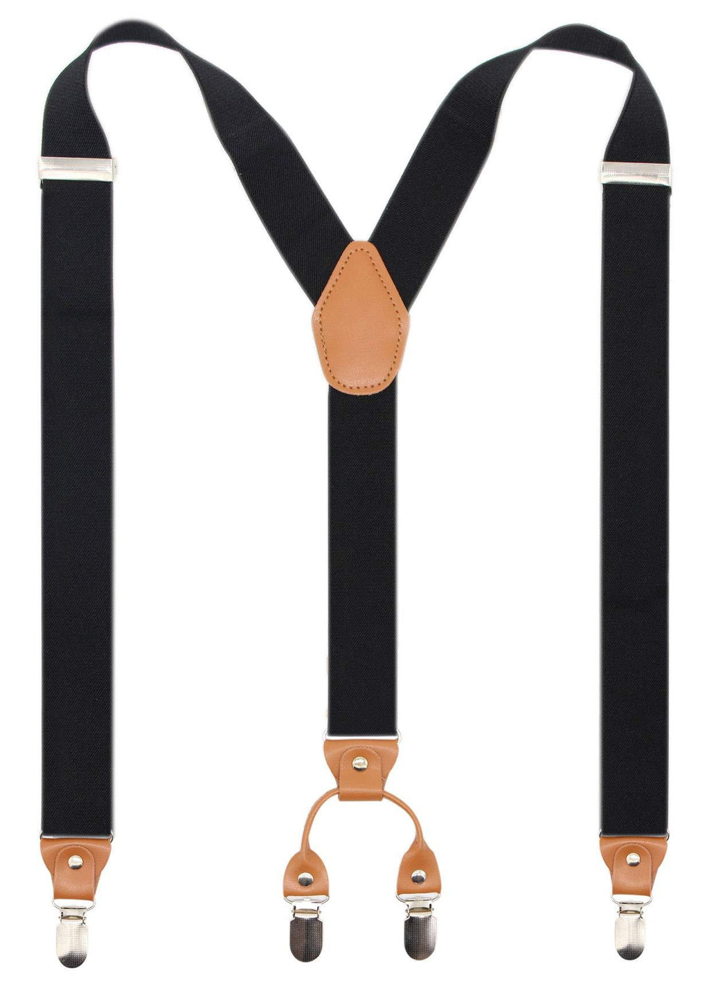 [Australia] - Men’s Y-Back 4 Metal Clip Elastic Wide Suspenders Perfect For Both Casual&Formal Black 