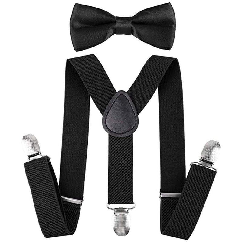 [Australia] - Kids Suspenders Adjustable Suspenders Set With Bow Ties for Boys and Girls Black 
