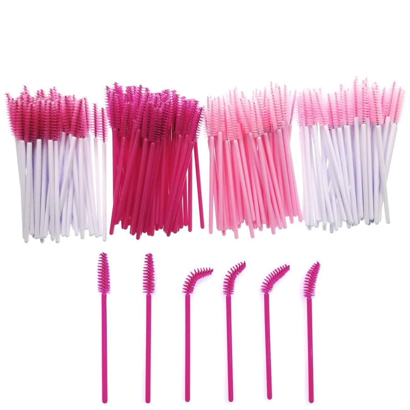 [Australia] - JZK 200 x Plastic disposable pink mascara applicator wands eyelash brushes for extensions eyebrow wand lash brow brush 