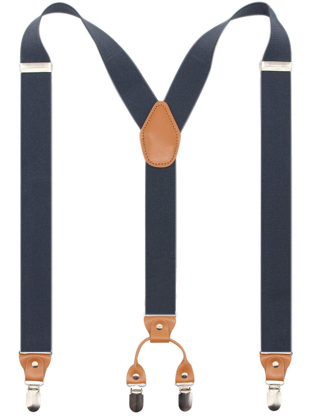 [Australia] - Men’s Y-Back 4 Metal Clip Elastic Wide Suspenders Perfect For Both Casual&Formal Charcoal 