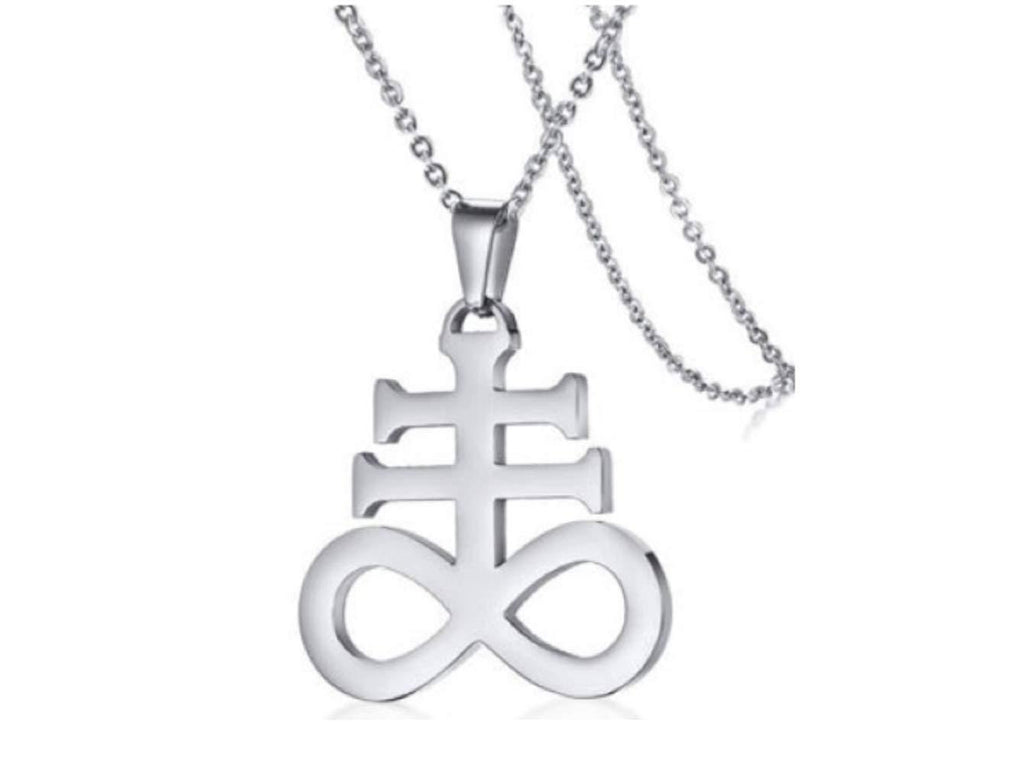 [Australia] - Silver Stainless Steel Church of Satan Satanic Leviathan Religions Cross Pendant Necklace, 22 Inch Chain Silver 