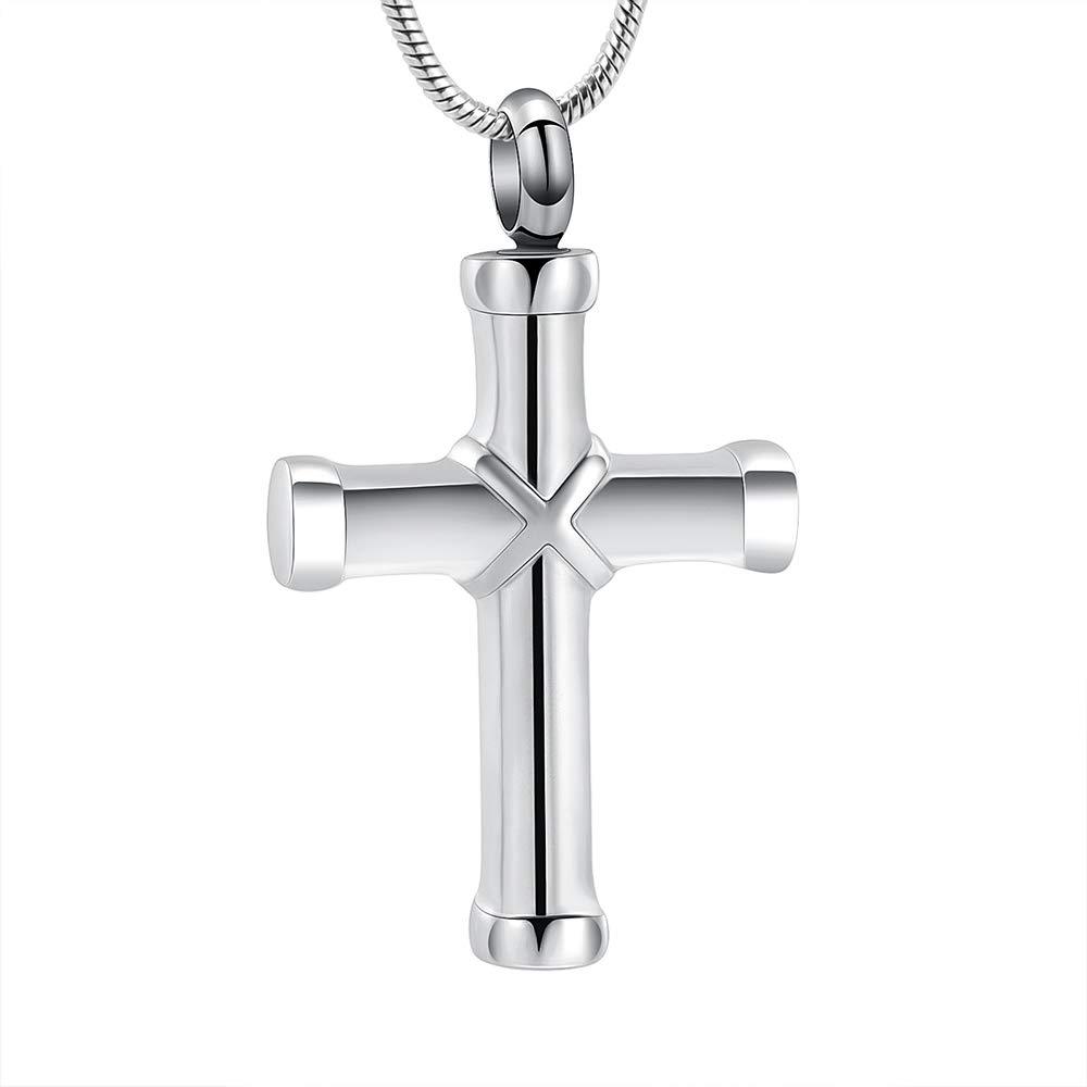 [Australia] - None 316l Stainless Steel Cremation Necklace Classic Cross Urn Pendant Memorial Jewelry for Ashes Silver 