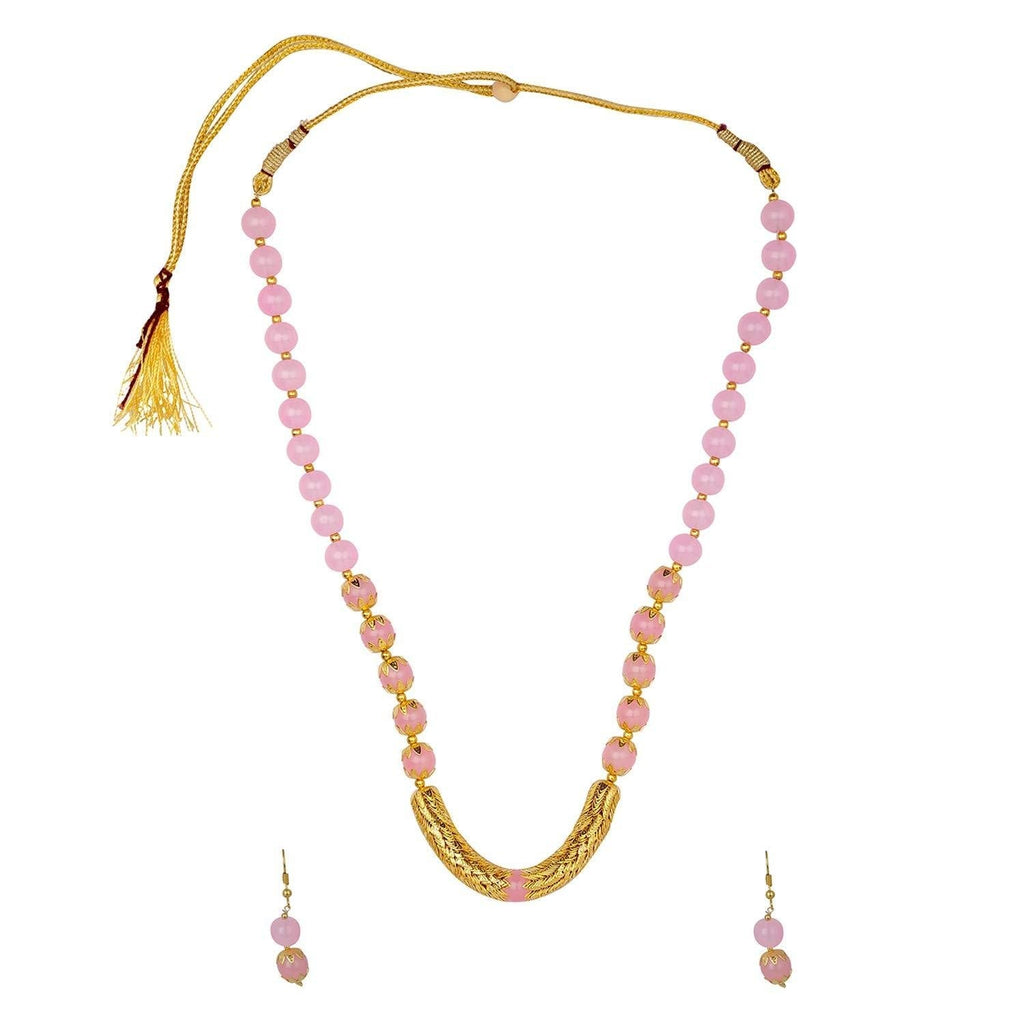 [Australia] - Efulgenz Boho Indian Bollywood Antique Gold Plated Faux Pearl Beaded Bridal Wedding Strand Statement Necklace Earrings Jewelry Set (Color Options) Light Pink 