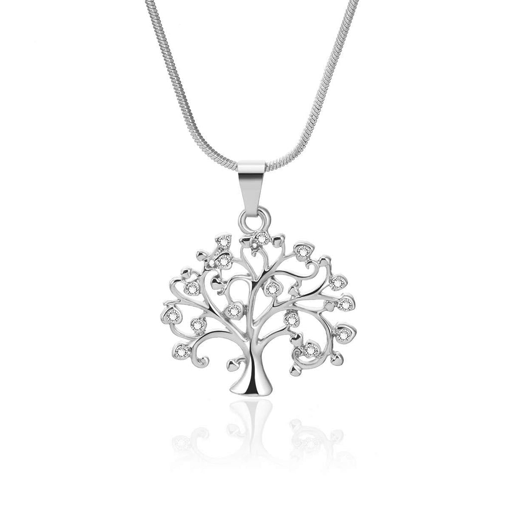 [Australia] - Ouran Tree of Life Necklace for Women, Gold or Silver Chain Pendant Necklace Girls Gift Necklace with CZ Crystal Silver Plated 