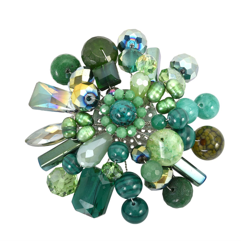 [Australia] - Green Fusion Cultured Freshwater Green Pearl & Simulated Aventurine & Fashion Crystal Floral Pin or Brooch 