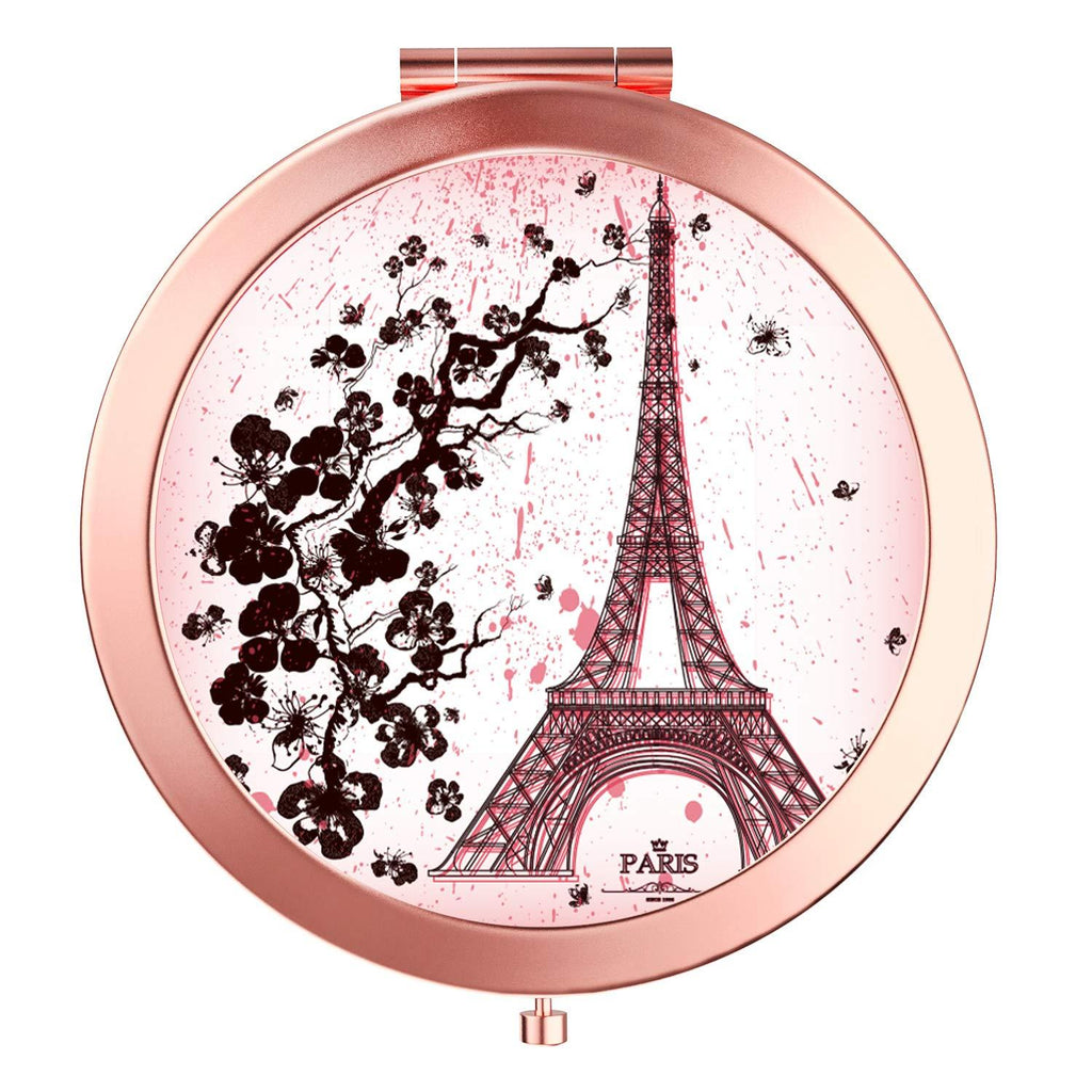 [Australia] - HeaLife Paris Eiffel Tower Compact Mirror Rose Gold Travle Makeup Mirror [New Version] Double Sides Magnification Portable Hand Mirror Round Metal Pocket HandHeld Mirror for Women and Girls 