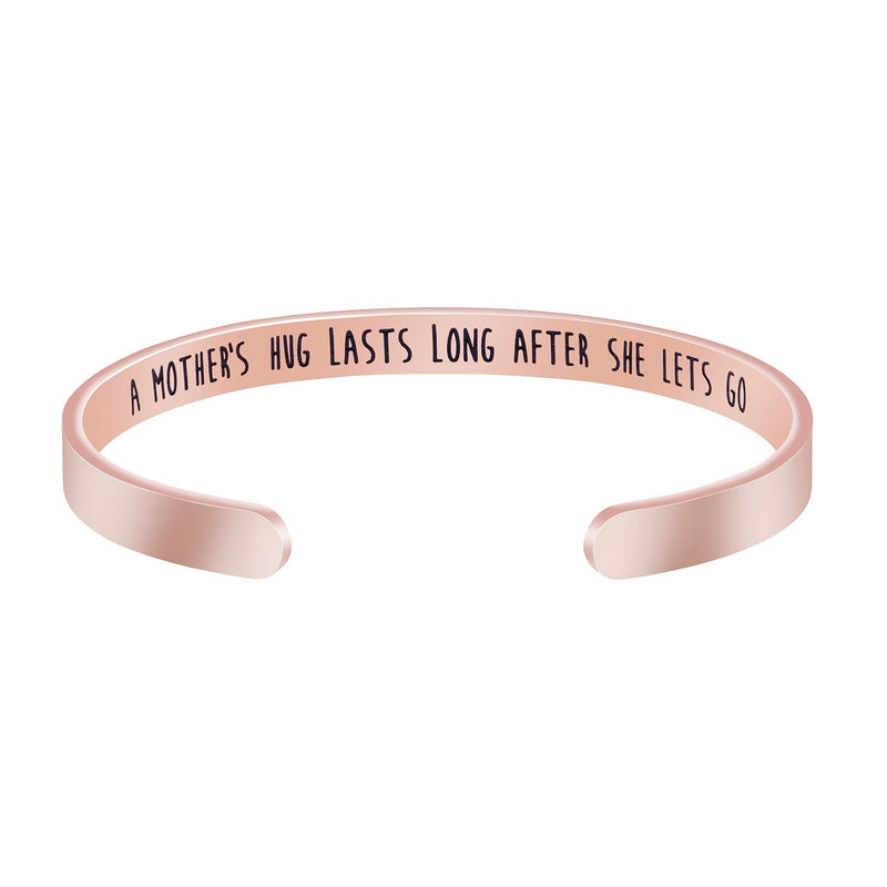 [Australia] - Joycuff Motivational Bracelet for Women Cuff Bangle Stainless Steel Open Engraved Inspirational Jewelry A mother's hug lasts long after she lets go 