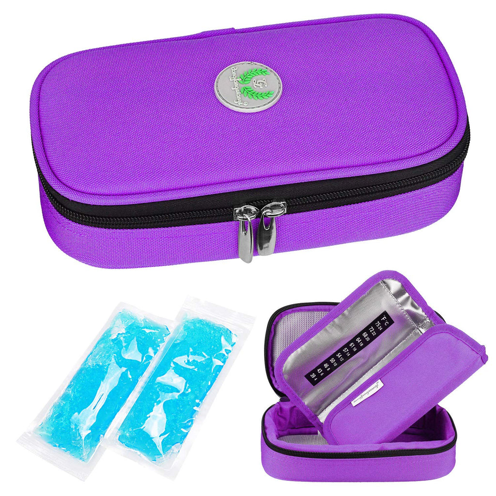 [Australia] - YOUSHARES Insulin Cooler Travel Case - Medication Diabetic Insulated Organizer Portable Cooling Bag for Insulin Pen and Diabetic Supplies with 2 Cooler Ice Pack (Purple) Purple 