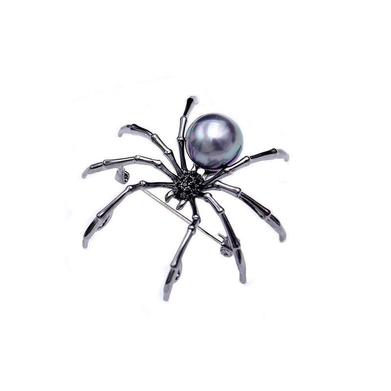 [Australia] - JOYID Big Spider Brooch Zircon Crystal Peal Belly Mother Spider Brooch Pin Clothing Jewelry for Women Men Black 