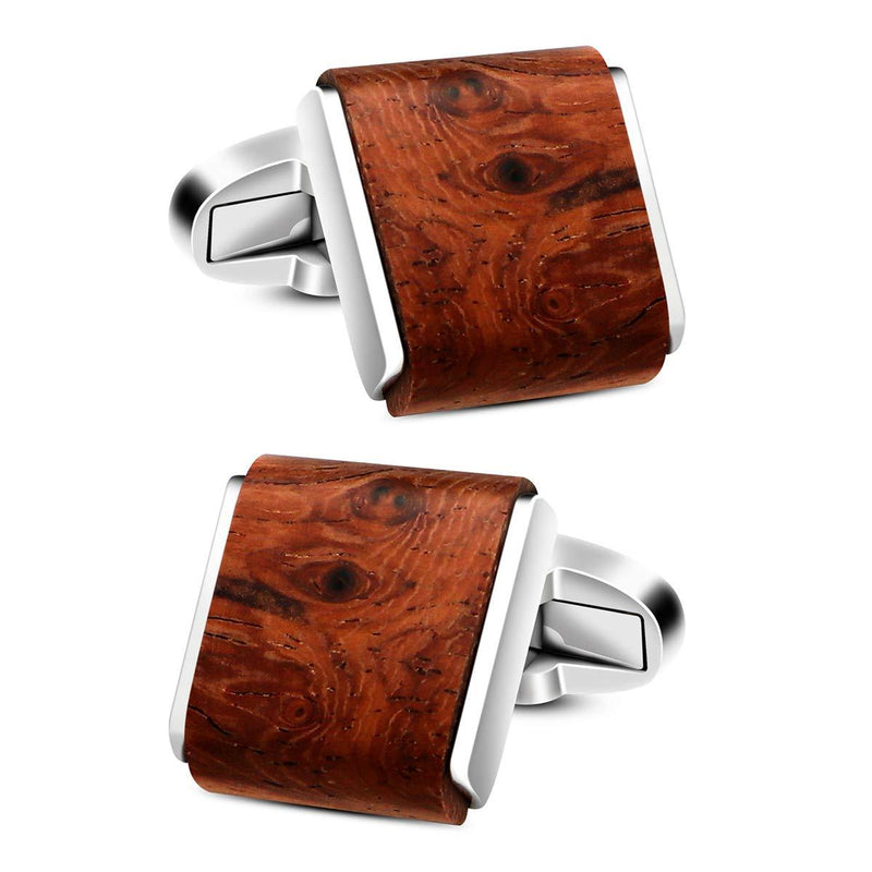 [Australia] - VIILOCK Mens Natural Handmade Rosewood Cufflinks Handcrafted Wooden Square Cuff Links Bruma Rosewood 