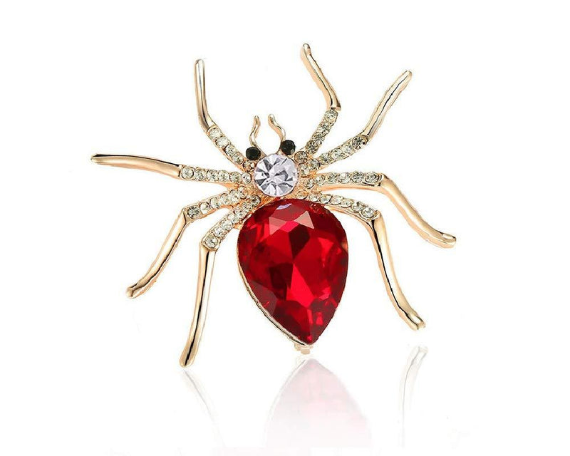 [Australia] - JOYID Big Spider Brooch with Crystal Belly Mother Spider Brooch Pin Clothing Jewelry for Women Girls Red 